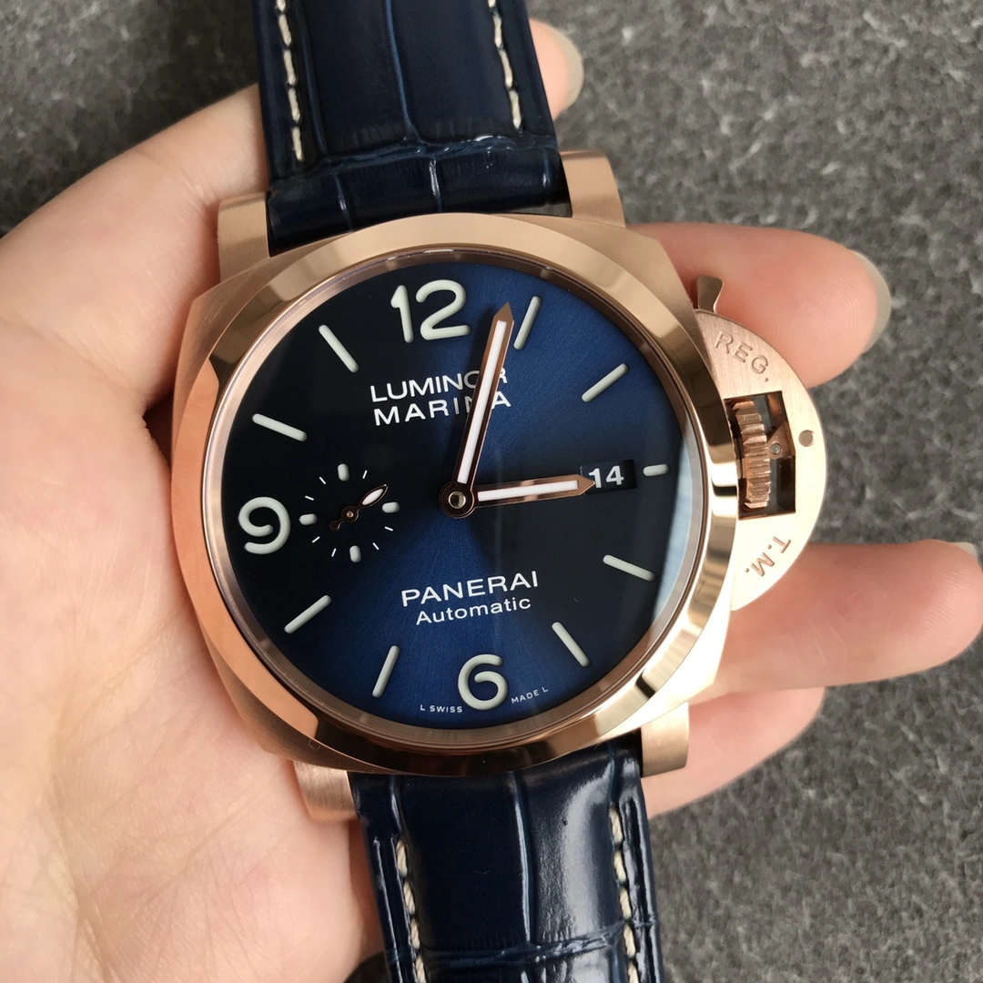 CBD Factory Panerai Luminor Marina Blue Dial Blue Leather Strap Goldtech Bezel (PAM01112) 1:1 Super Clone – DDP.9010 Movement Bold 382
